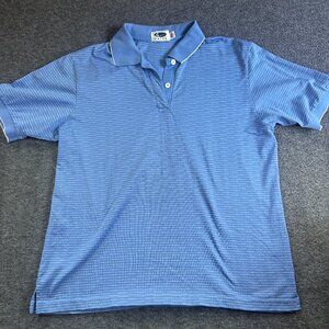 VTG Haley Polo Shirt Men L Blue White Stripe Made In‎ USA  100% PIMA COTTON READ